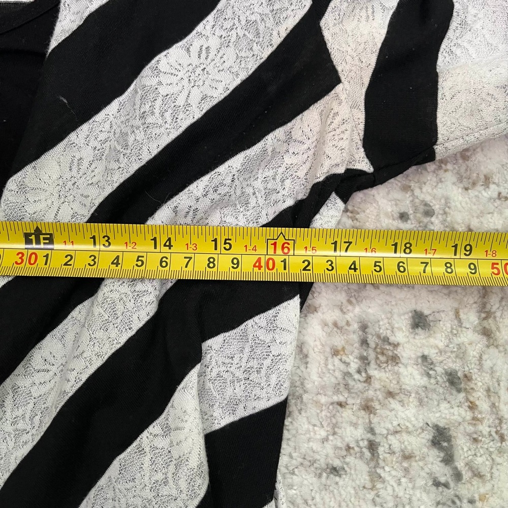 Y2K Black White Striped Open Front Cardigan Tunic Top Scene Emo Women's Size L - Picture 5 of 7